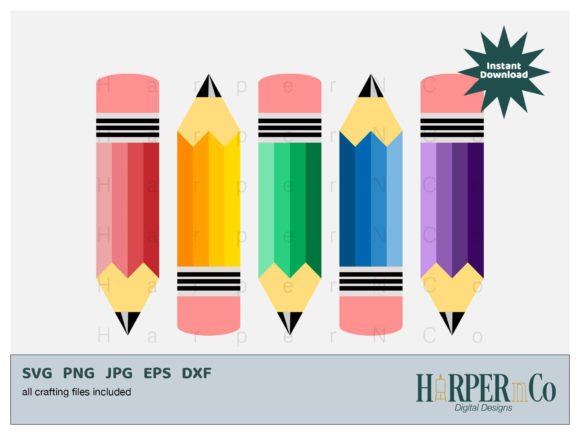 Rainbow Colored Pencils SVG Teacher PNG